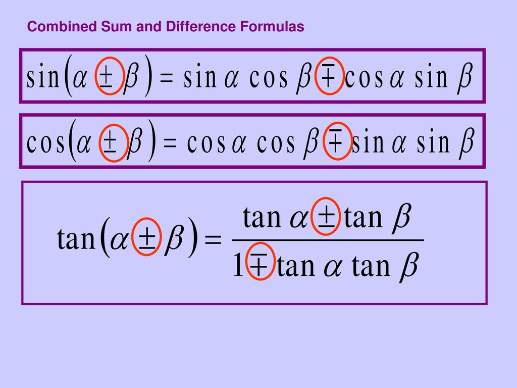 Sum and Difference Formulas - ppt download