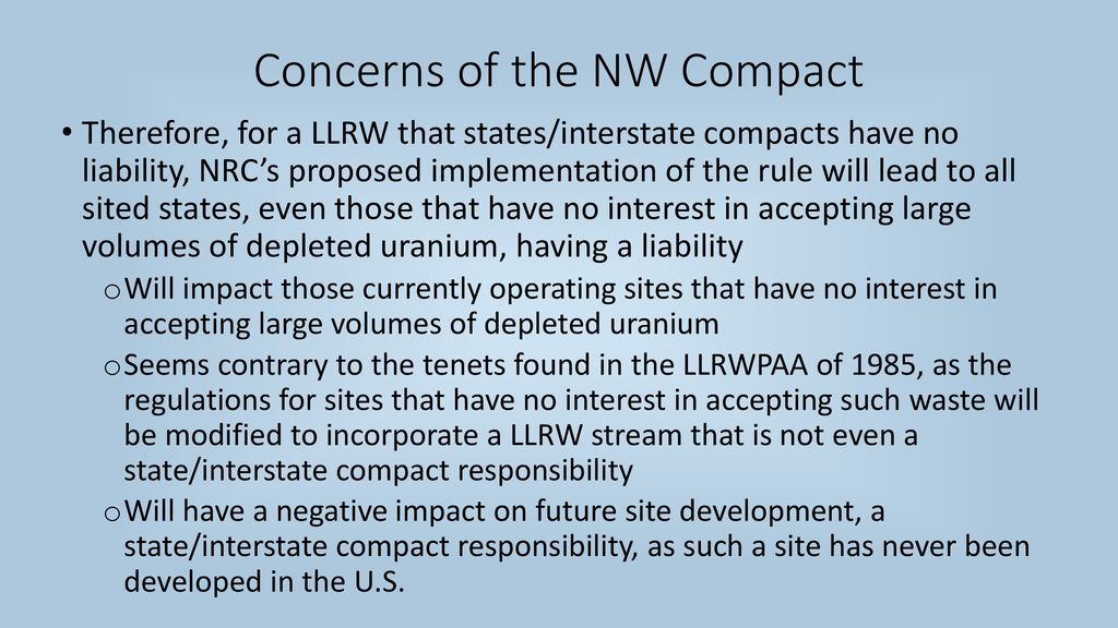 Concerns of the NW Compact