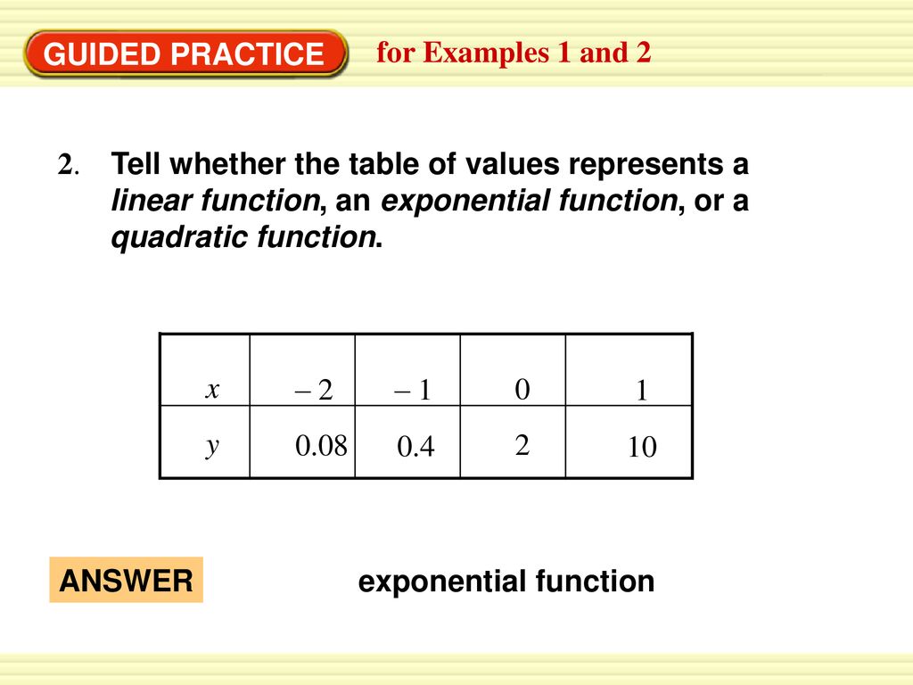 Compare Linear, Exponential, and Quadratic Models - ppt download