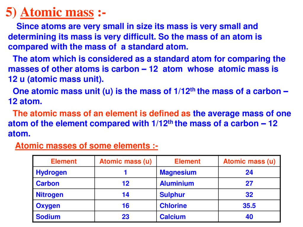 5) Atomic mass :-
