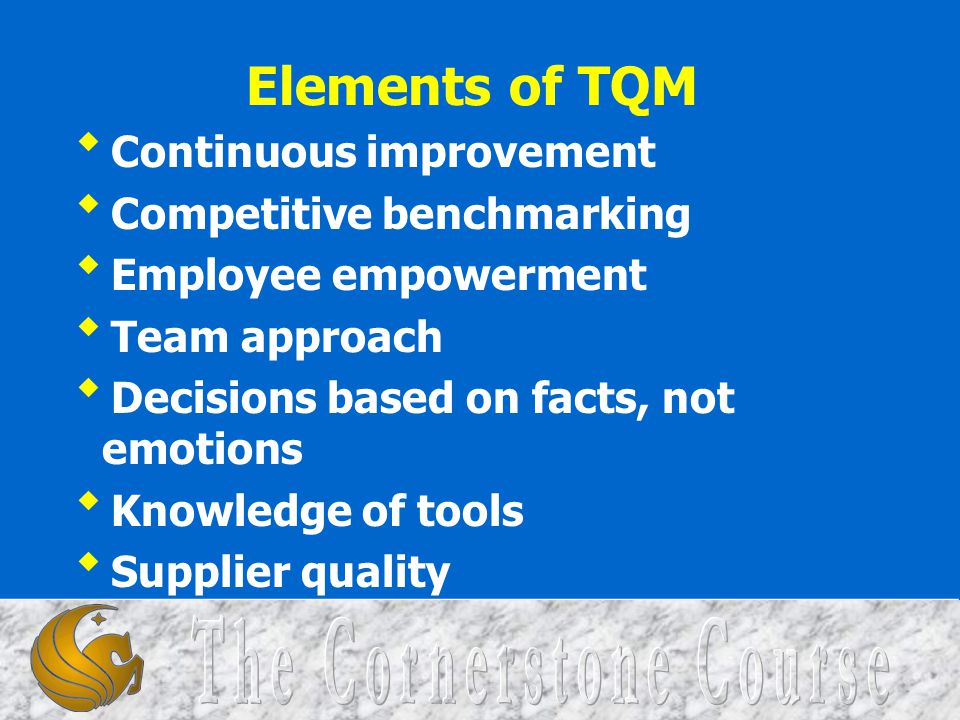 Elements of TQM Continuous improvement Competitive benchmarking