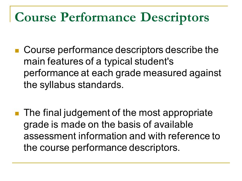 Course Performance Descriptors