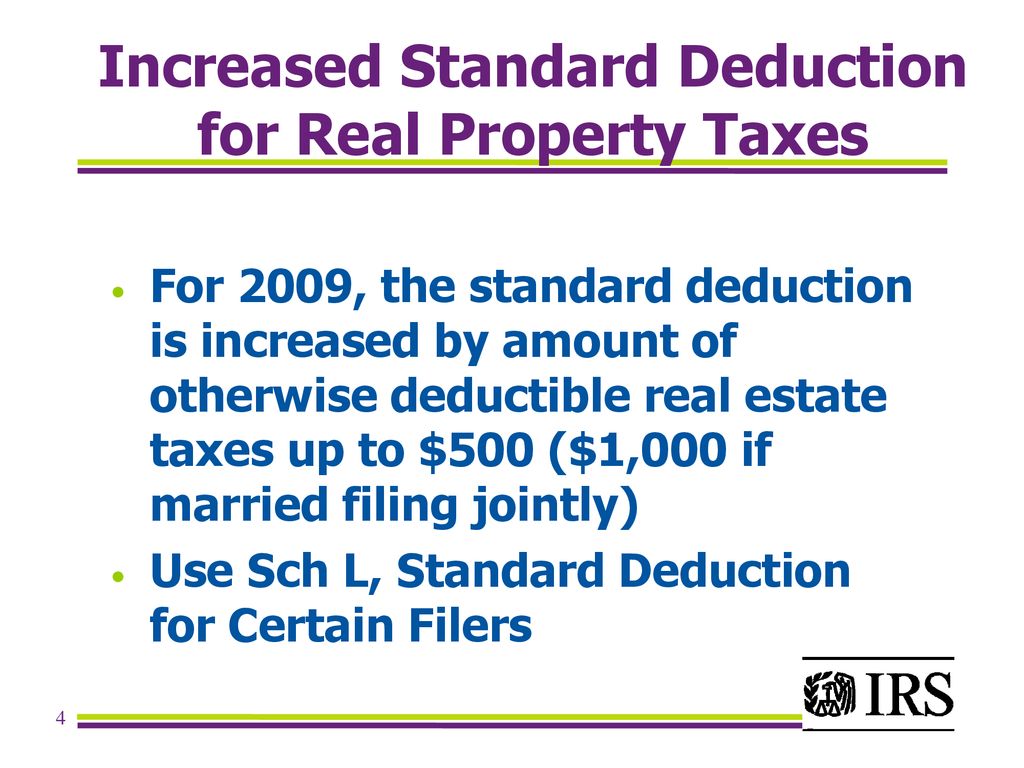 Increased Standard Deduction for Real Property Taxes