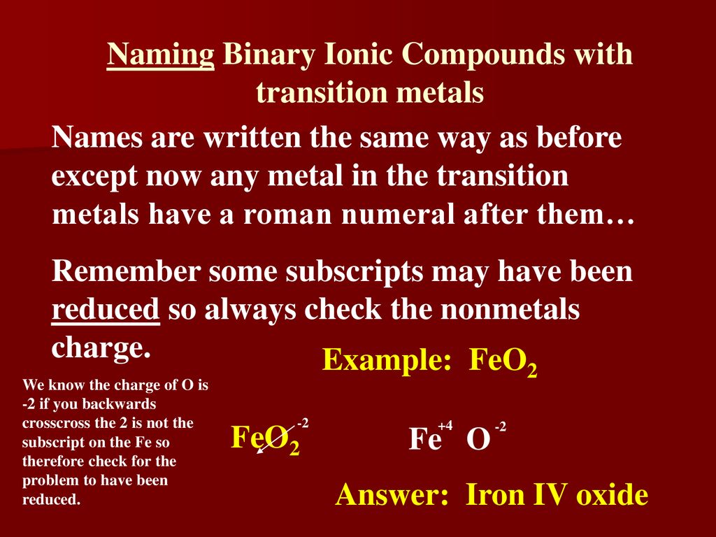 Formulas and nomenclature binary ionic transition metals worksheet answers