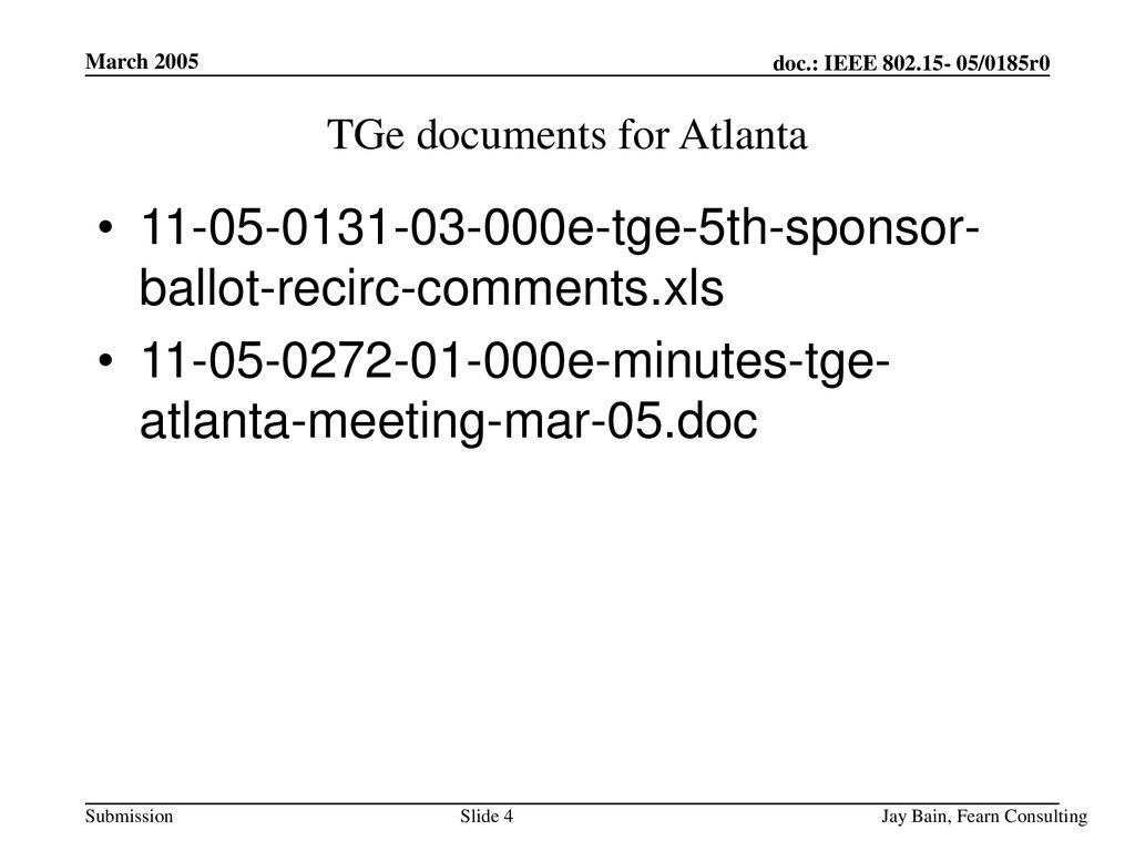 TGe documents for Atlanta
