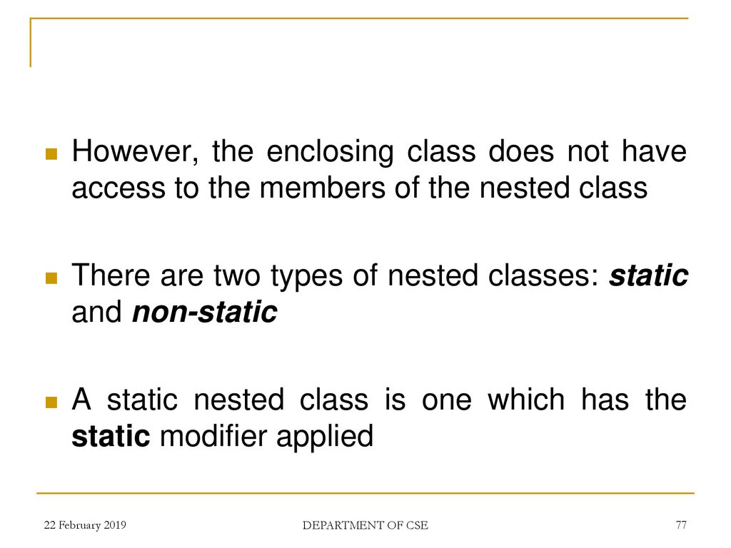 JAVA 22 February 2019 DEPARTMENT OF CSE. - ppt download