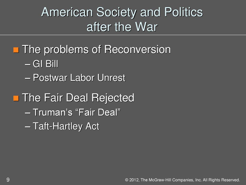 American Society and Politics after the War