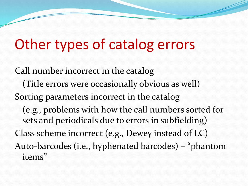 Other types of catalog errors