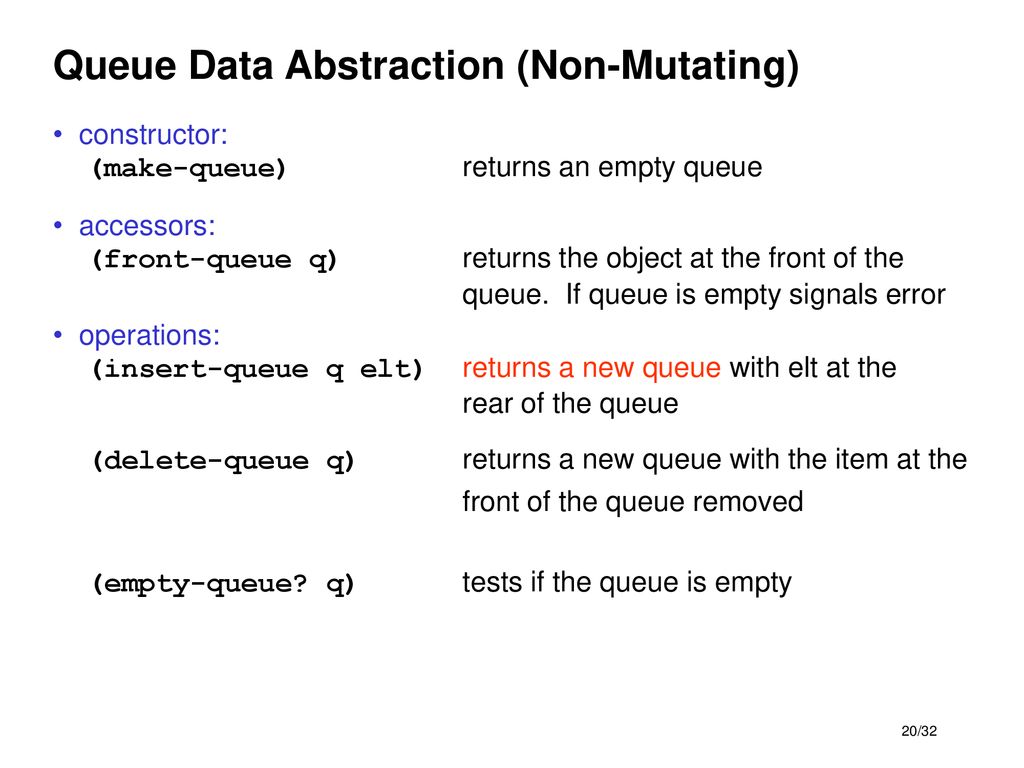 Queue Data Abstraction (Non-Mutating)