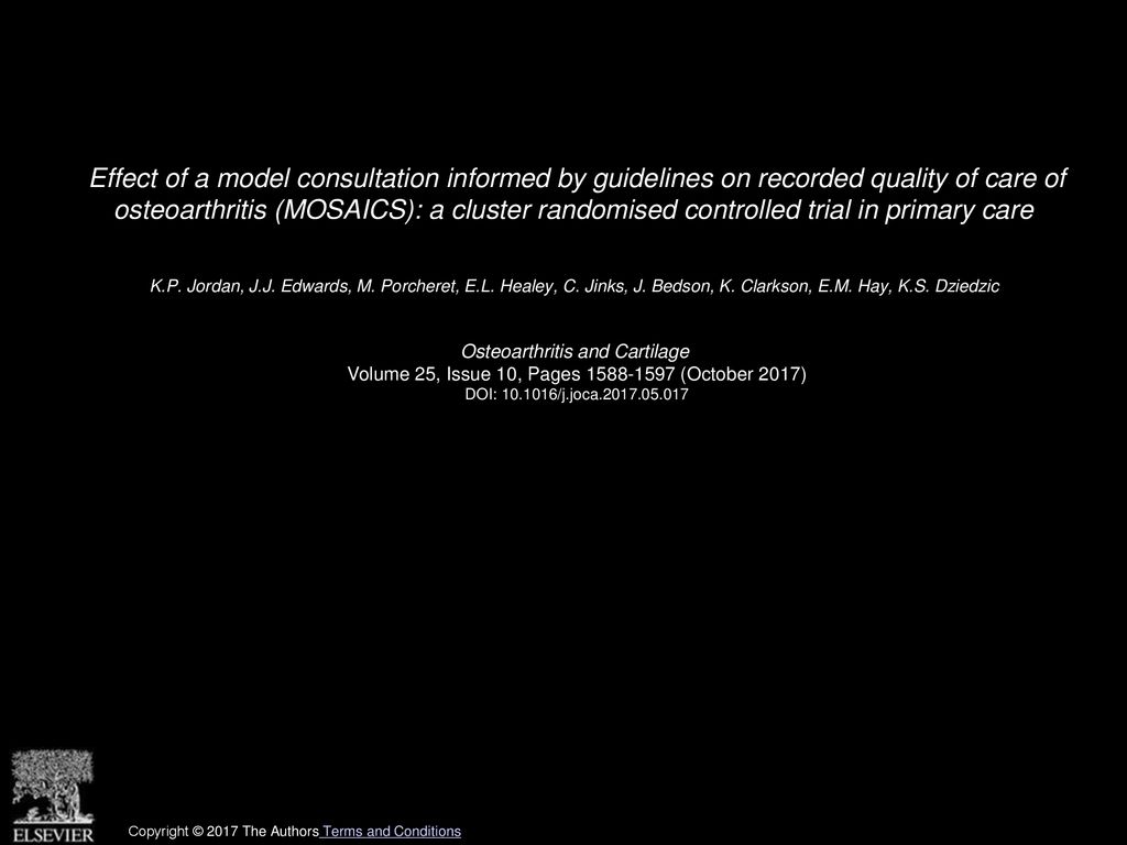 Effect of a model consultation informed by guidelines on recorded quality of care of osteoarthritis (MOSAICS): a cluster randomised controlled trial in primary care