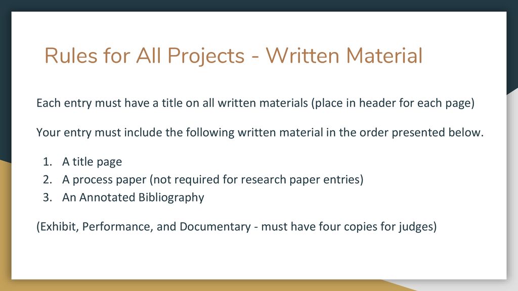 Rules for All Projects - Written Material