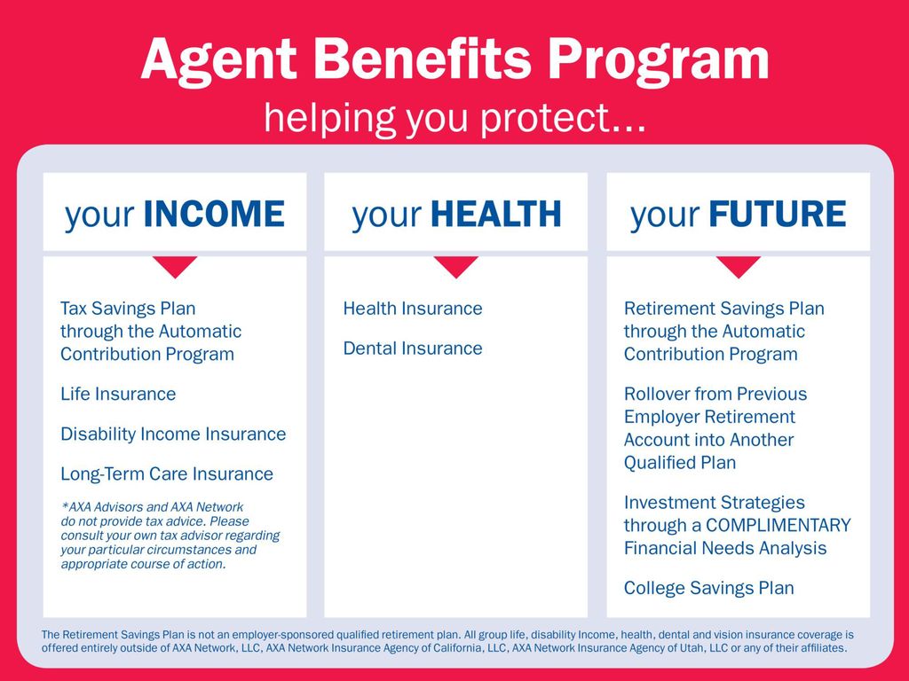 The Agent Benefits Program offers you a wide variety of financial services and insurance products designed to protect your income, your health and your future. These are all really great offerings, and if you have any questions, I would be happy to discuss them with you at the end of the presentation.
