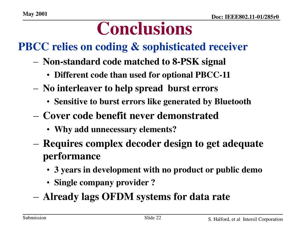 CCK-OFDM Summary Steve Halford Mark Webster Jim Zyren Paul Chiuchiolo