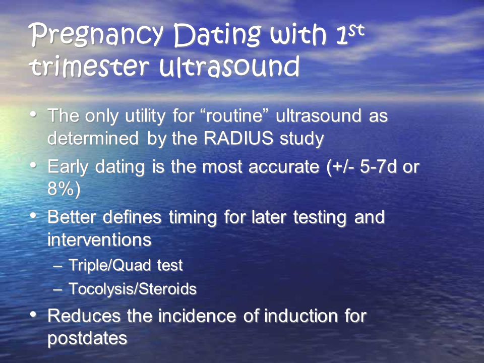 Criteria ultrasound dating Redating pregnancy