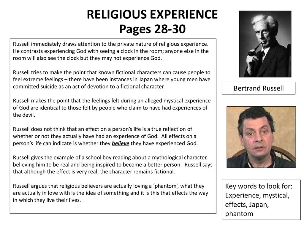 RELIGIOUS EXPERIENCE Pages 28-30