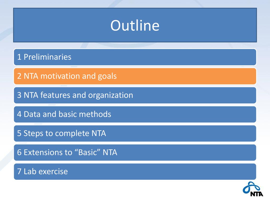Outline 1 Preliminaries 2 NTA motivation and goals