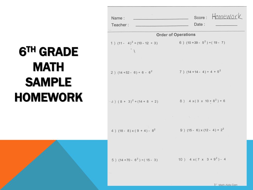 6th Grade Math Sample Homework