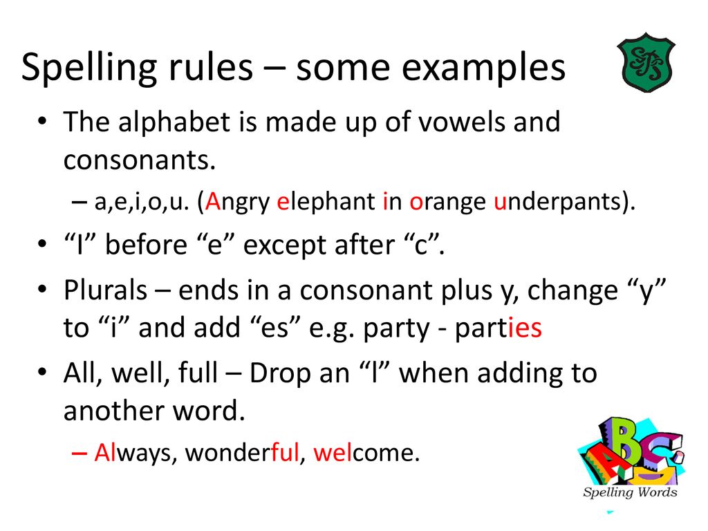 Spelling rules – some examples