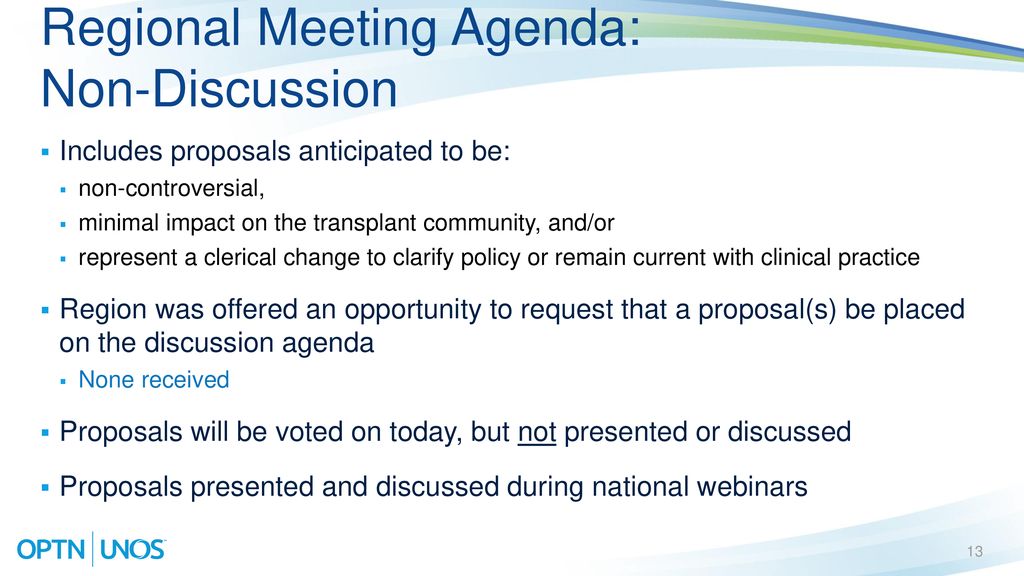 Regional Meeting Agenda: Non-Discussion