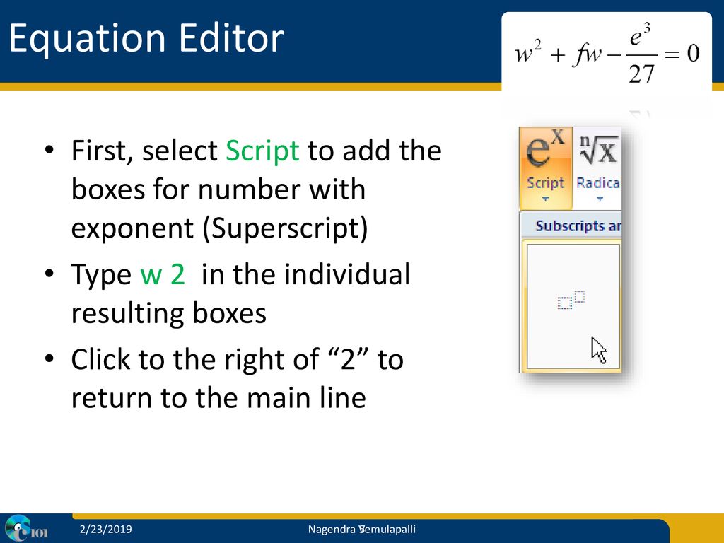 how do you make an exponent in powerpoint equation editor