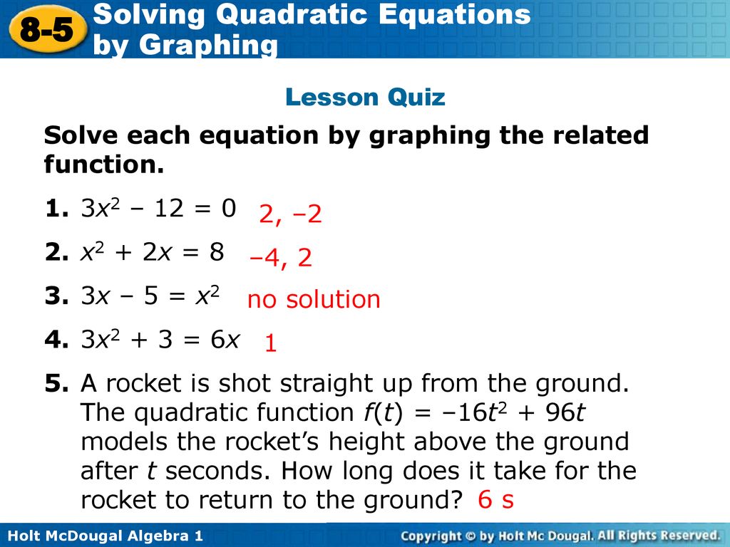 Solving quadratic equations by graphing ppt download