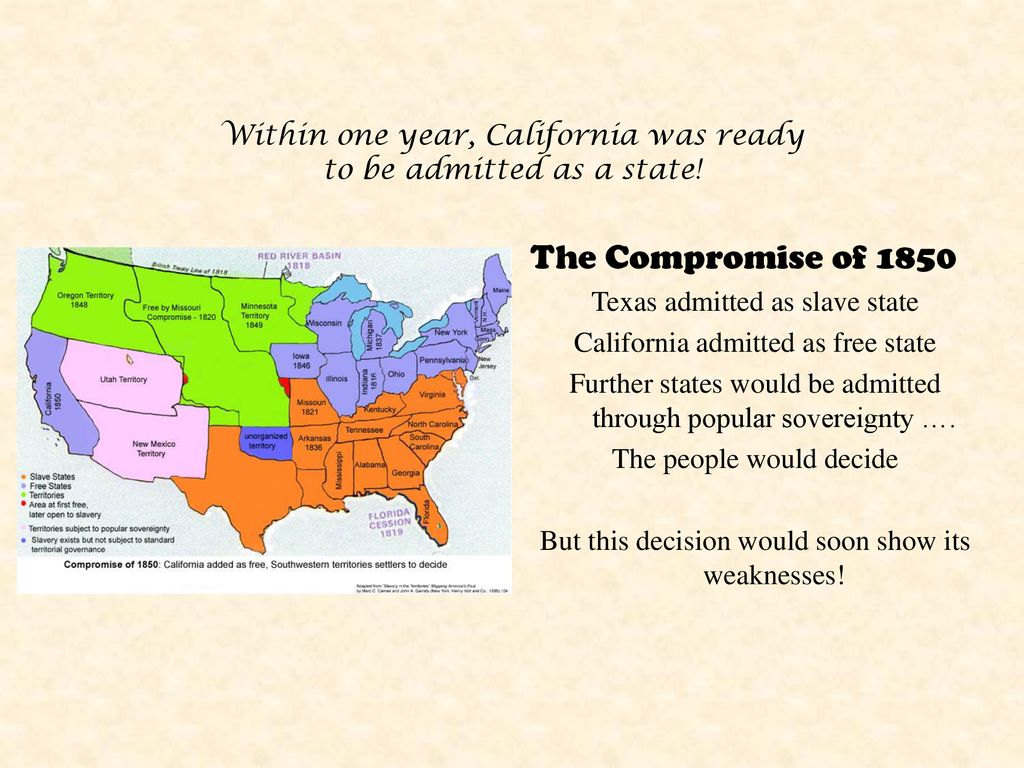 Within one year, California was ready to be admitted as a state!