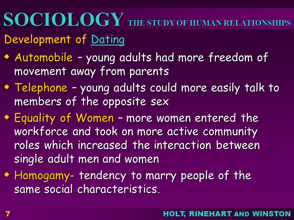 Development of Dating Automobile – young adults had more freedom of movement away from parents.