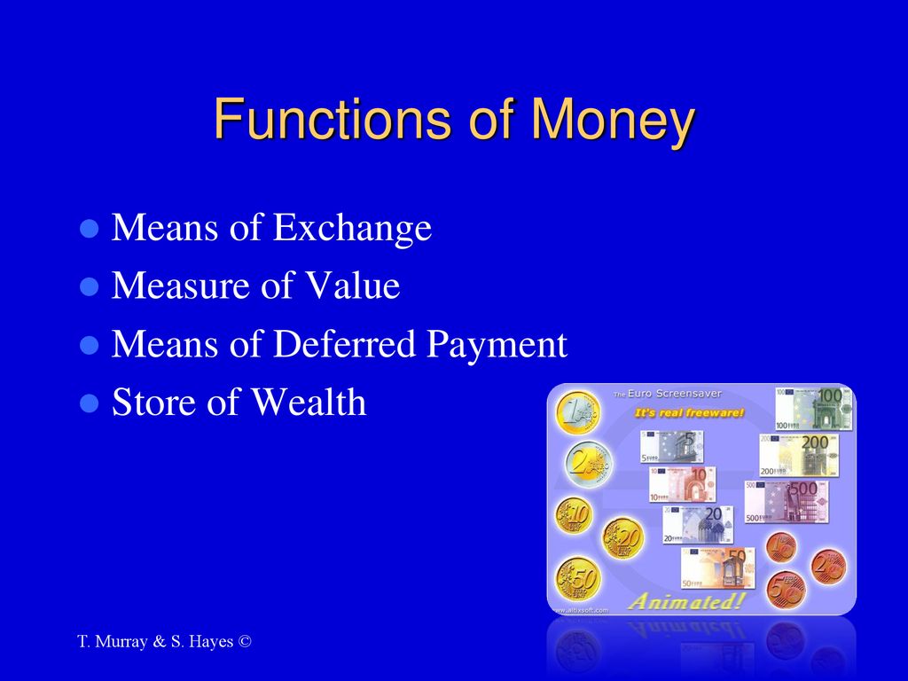 Functions of Money Means of Exchange Measure of Value