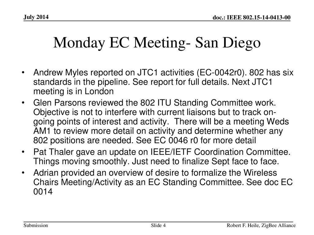 Monday EC Meeting- San Diego