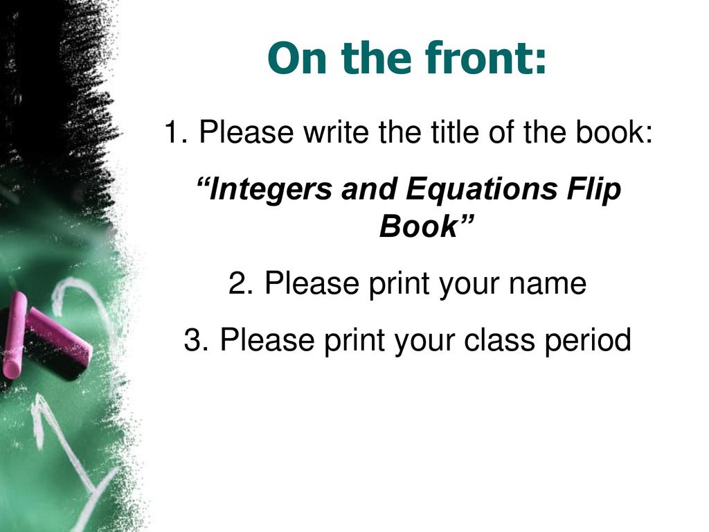Integers and Equations Flip Book