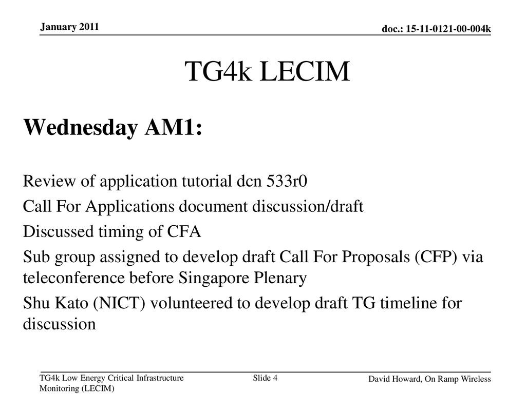 TG4k LECIM Wednesday AM1: Review of application tutorial dcn 533r0