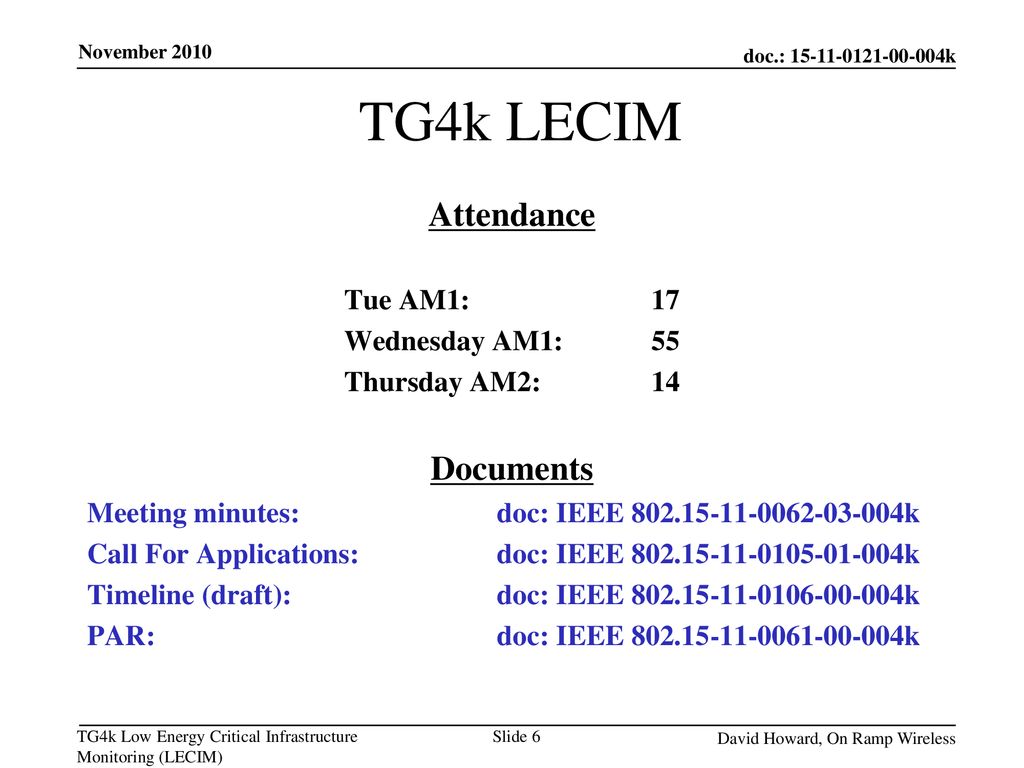 TG4k LECIM Attendance Documents Tue AM1: 17 Wednesday AM1: 55