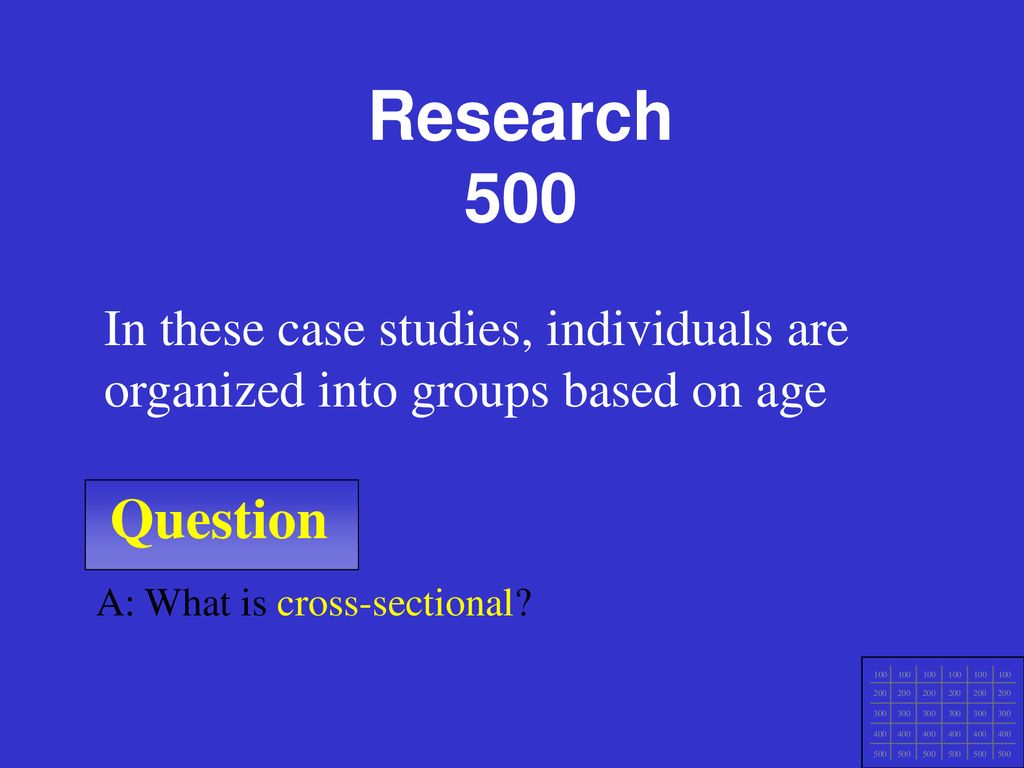 Research 500 In these case studies, individuals are organized into groups based on age. Question.