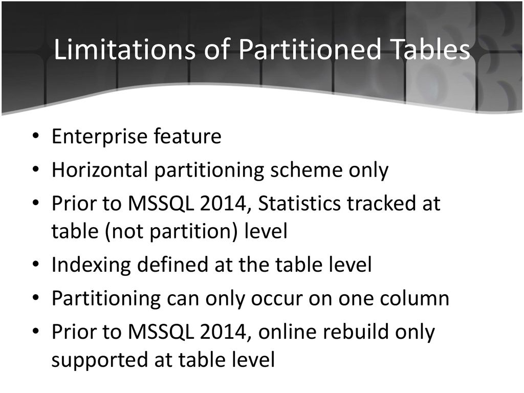 Limitations of Partitioned Tables