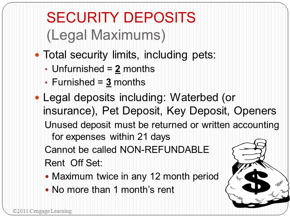 SECURITY DEPOSITS (Legal Maximums)