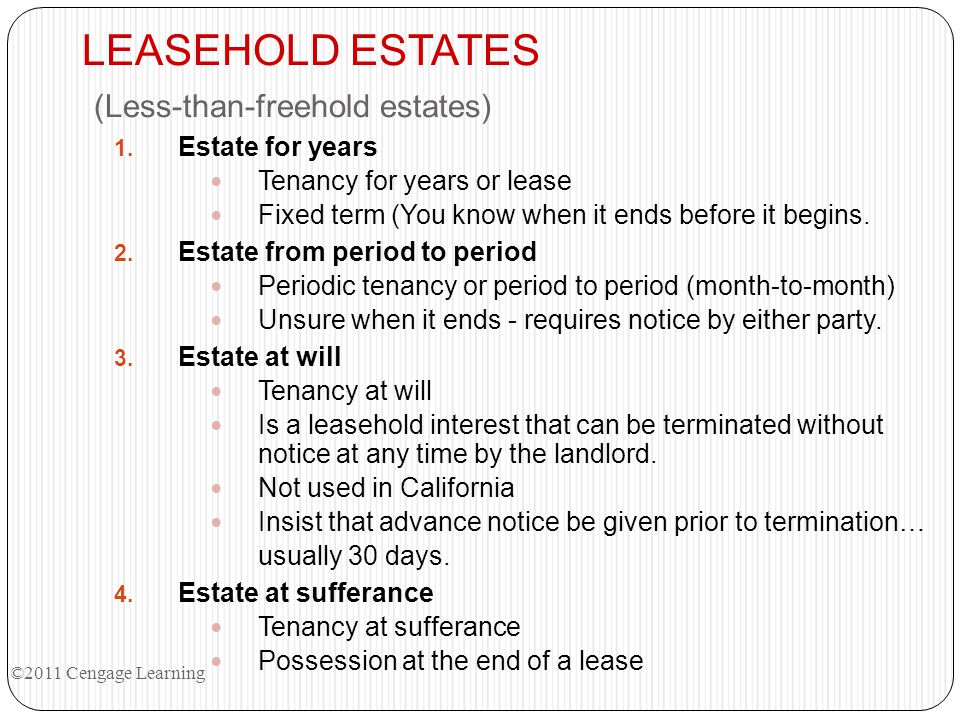 LEASEHOLD ESTATES (Less-than-freehold estates)