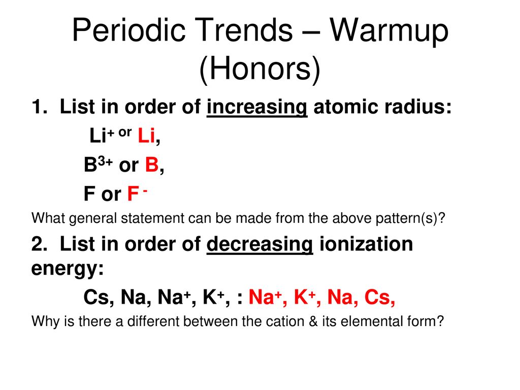 Periodic trends warmup ppt download