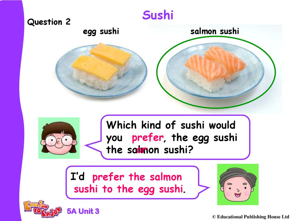 Sushi Which kind of sushi would you , the egg sushi the salmon sushi