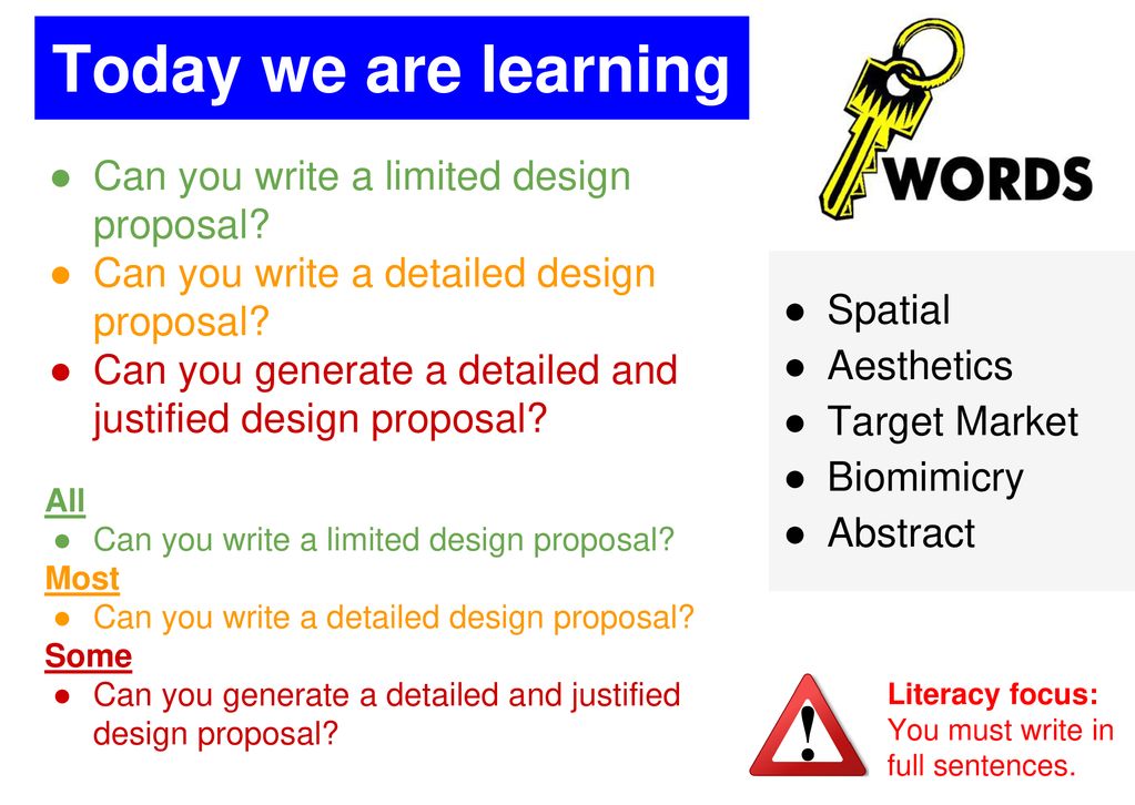 Today we are learning Can you write a limited design proposal