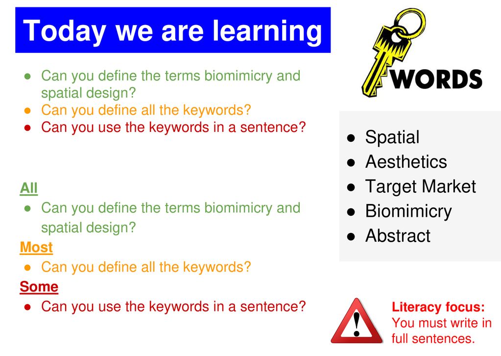 Today we are learning Spatial Aesthetics Target Market Biomimicry