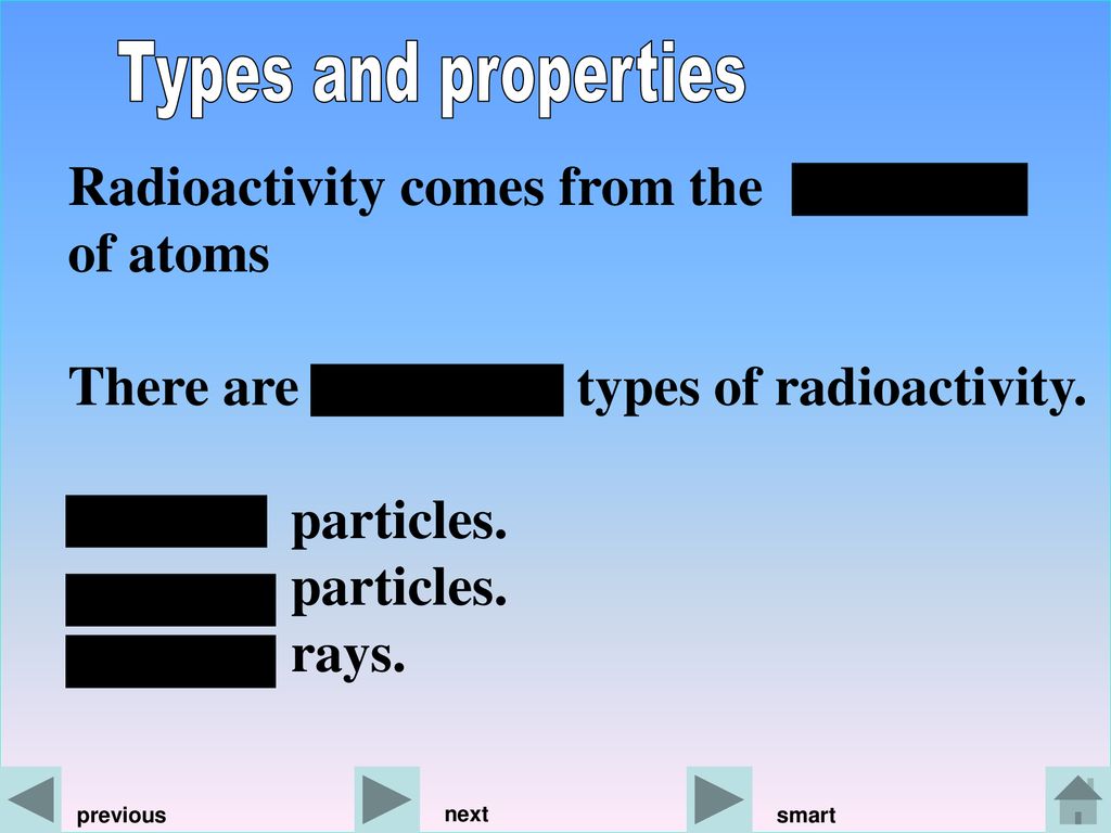 Radioactivity comes from the of atoms
