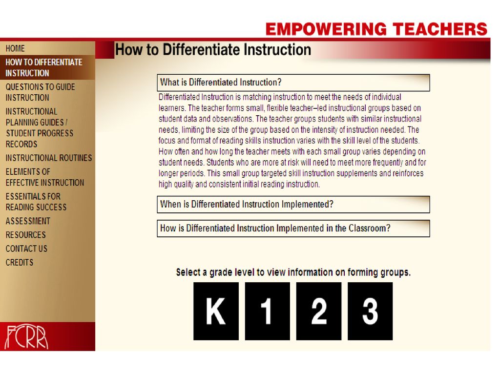 Now let’s look at the ‘How to Differentiate Instruction section