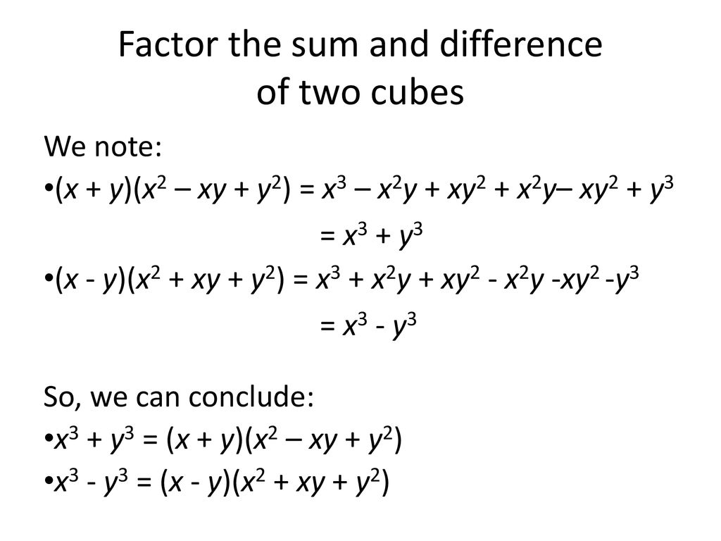 5 5 Factoring The Sum And Difference Of Two Cubes Ppt Download