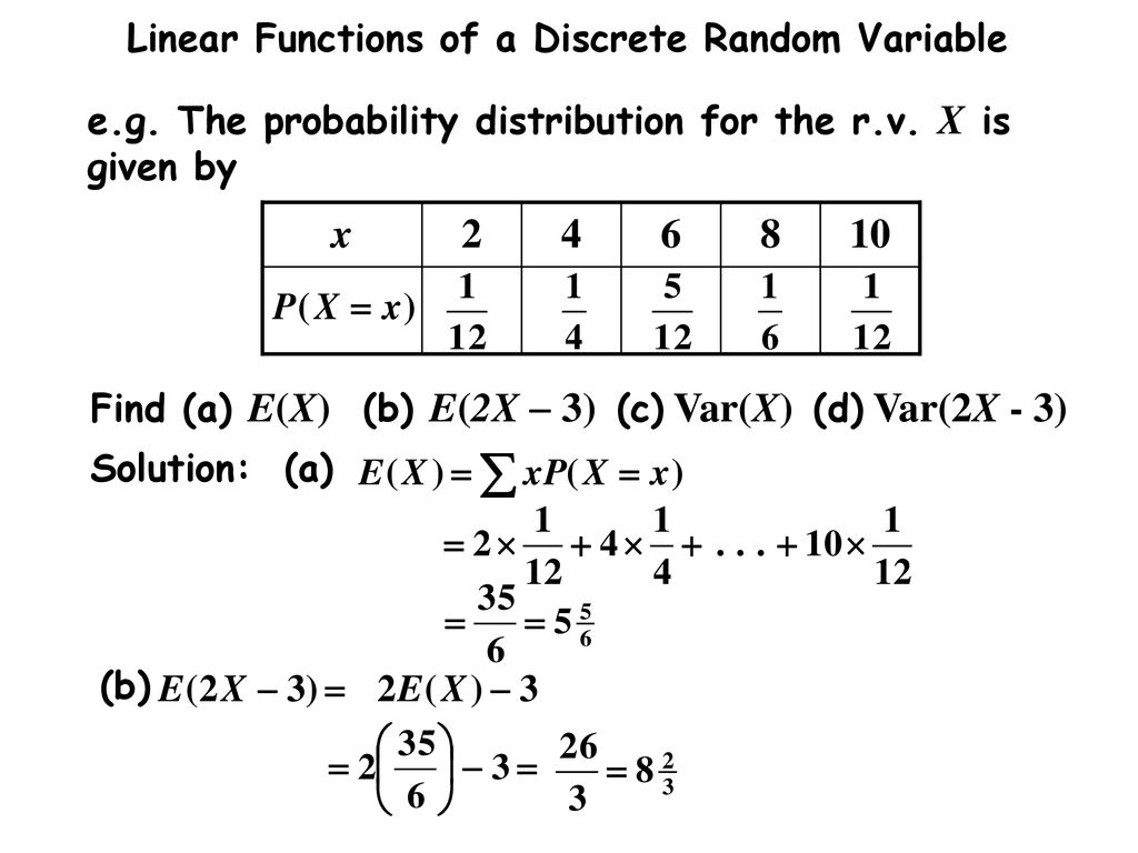 Linear Functions Of A Discrete Random Variable Ppt Download