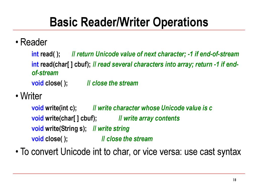 Basic Reader/Writer Operations