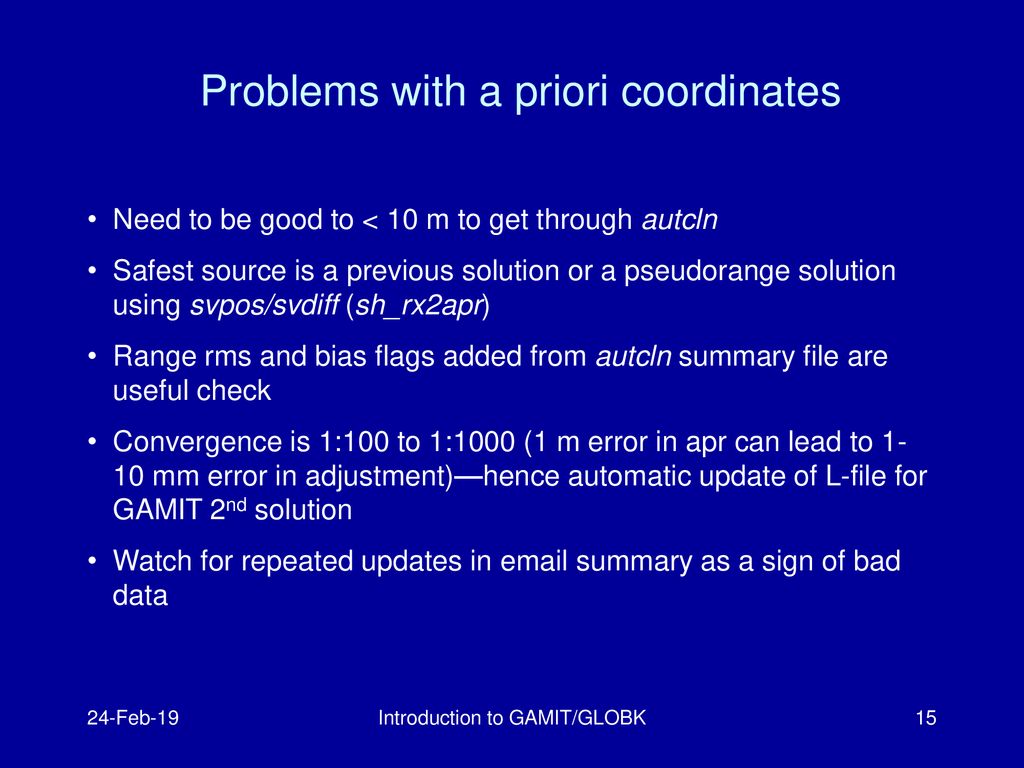 Problems with a priori coordinates