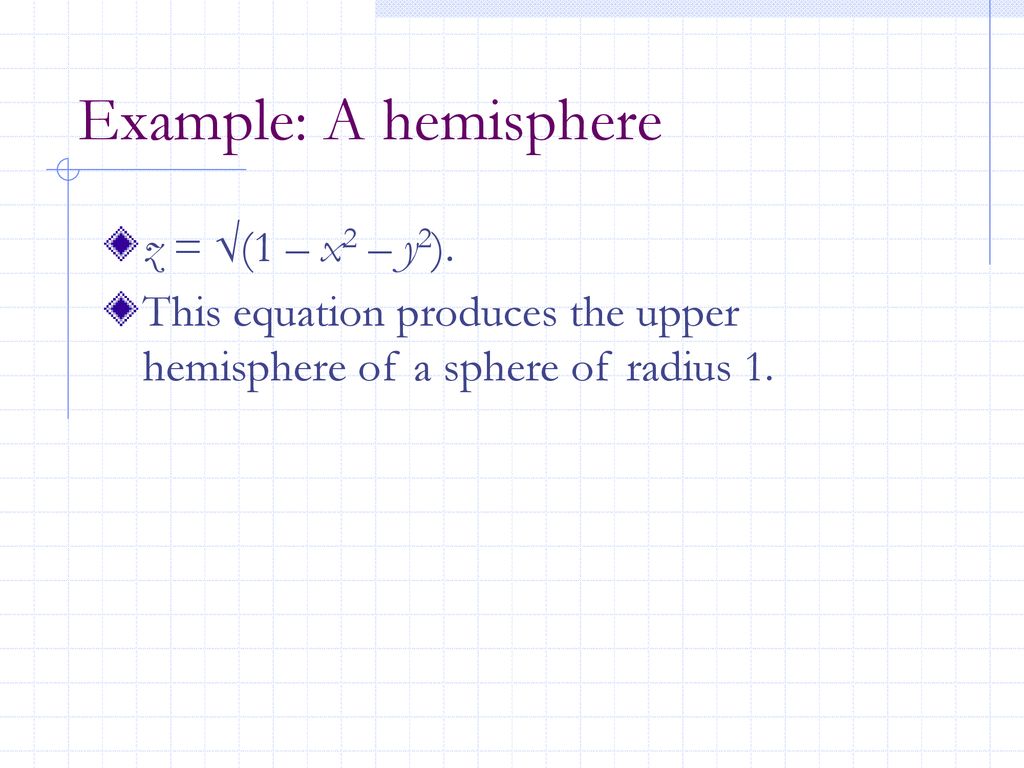 Example: A hemisphere z = (1 – x2 – y2).