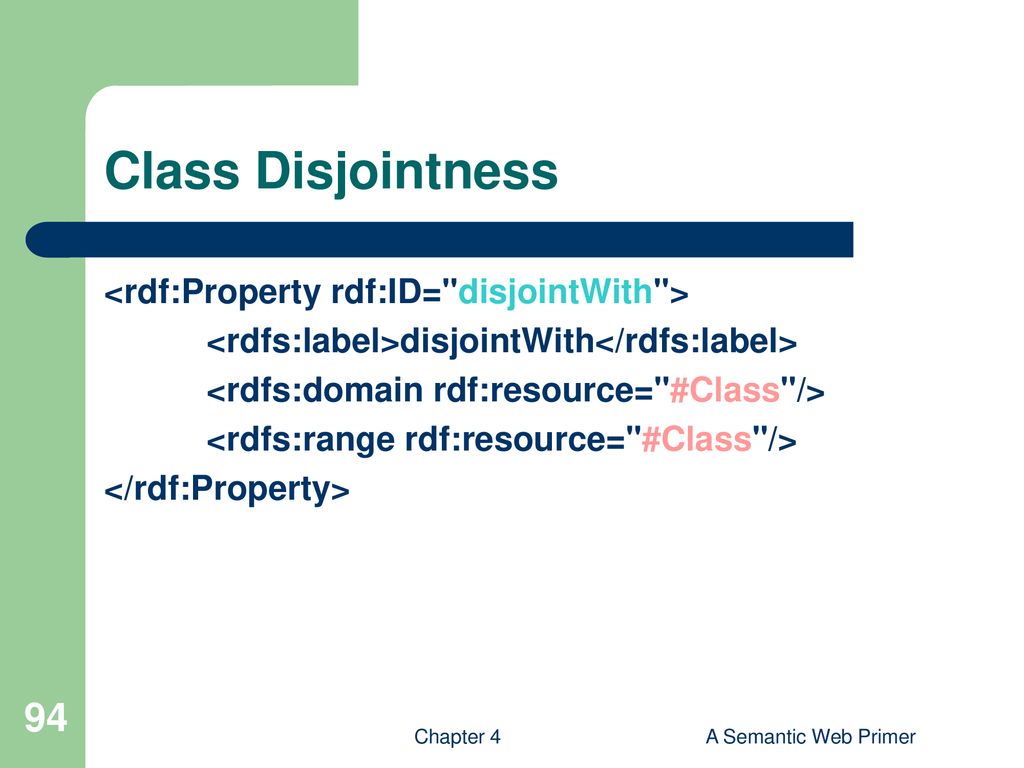 Class Disjointness <rdf:Property rdf:ID= disjointWith >