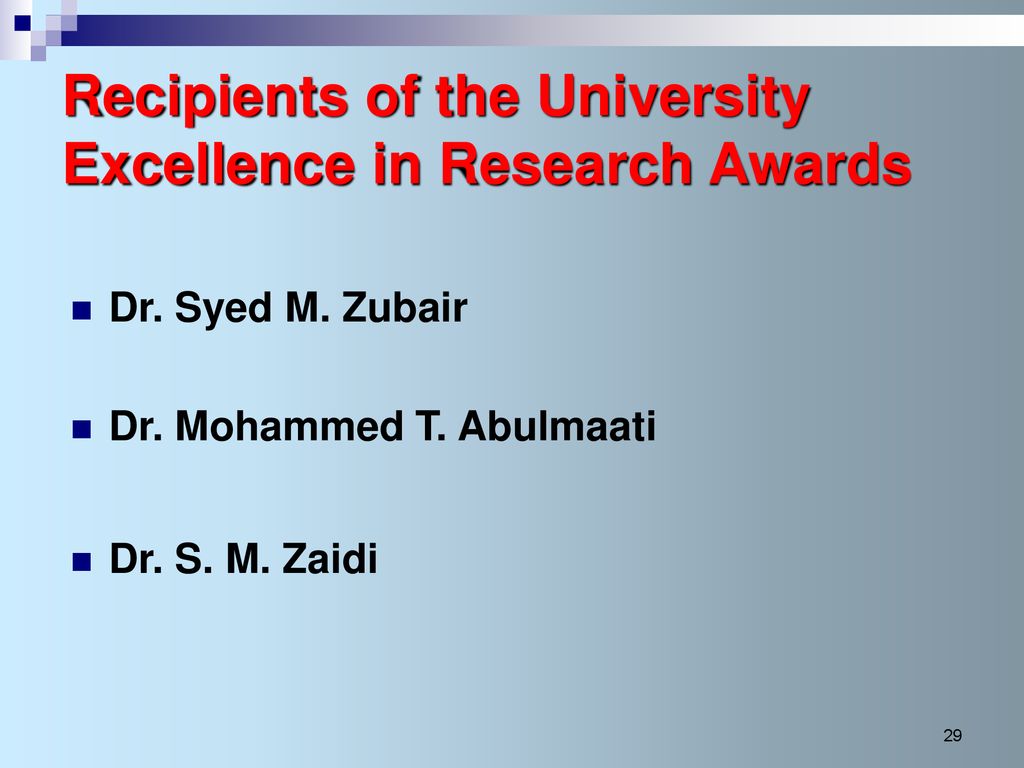 Recipients of the University Excellence in Research Awards