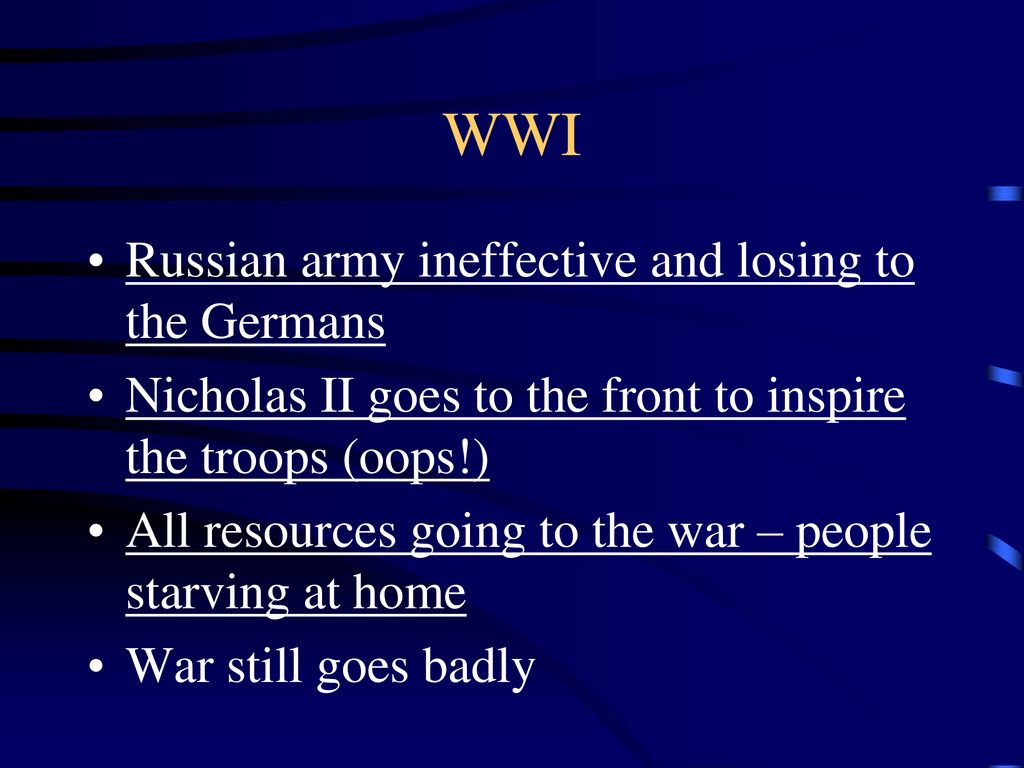 WWI Russian army ineffective and losing to the Germans